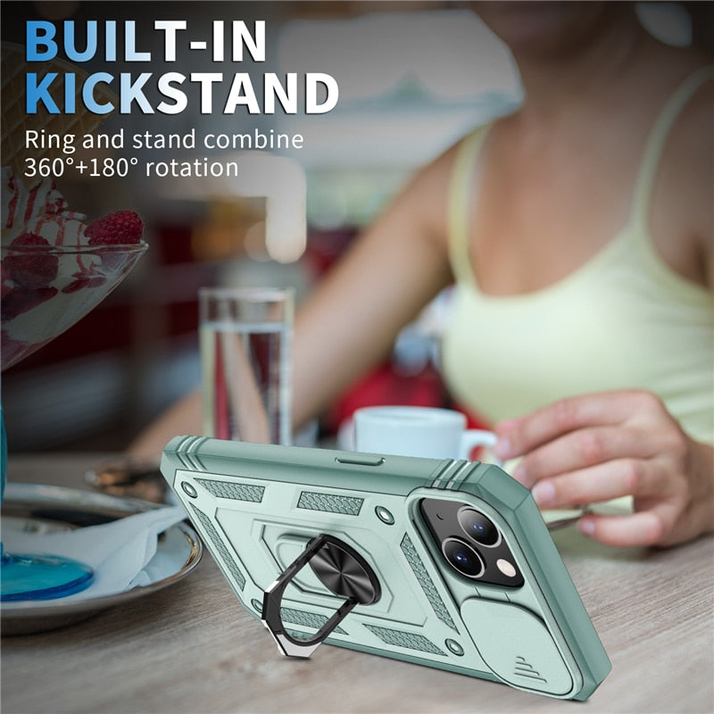 iPhone 15 14 13 12 Slide Camera Lens Protection Magnetic Ring Holder Case