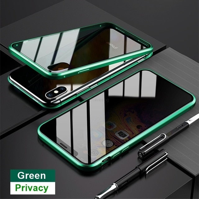 iPhone 15 14 13 12 Magnetic Glass Privacy Metal Case