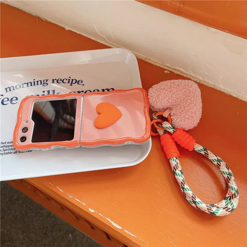 For Samsung Galaxy Z Flip 3 4 5 Phone Case Heart Hand Rope Wave Shockproof Cover