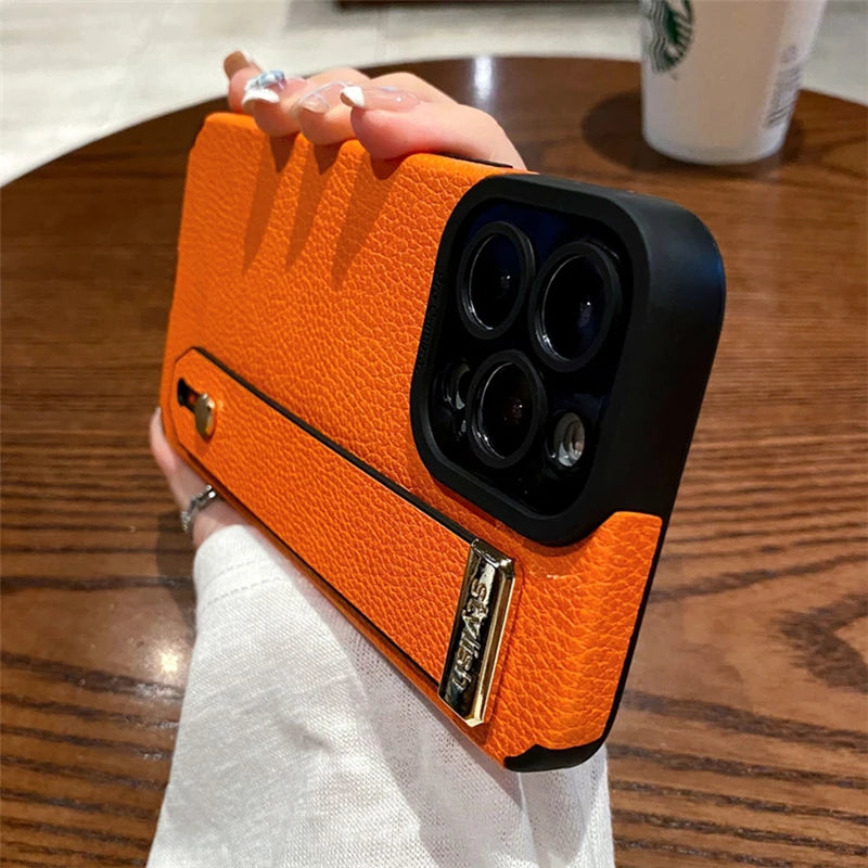 Luxury Wrist Strap Leather Case For iPhone 15 12 13 14 Pro Max Plus Cover