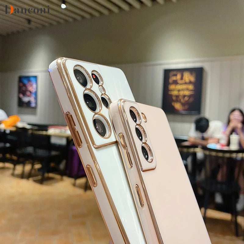 Square Plating Silicone Phone Case on For Samsung Galaxy S21 S20 S22 S23 Cover