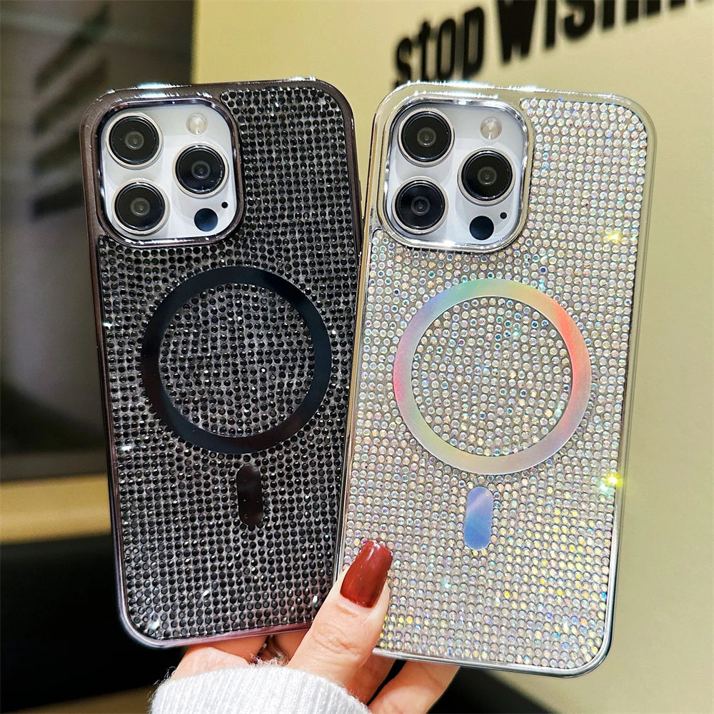 Magnetic Glitter Case for iPhone 14 12 13 15 Pro Max Plus Cover