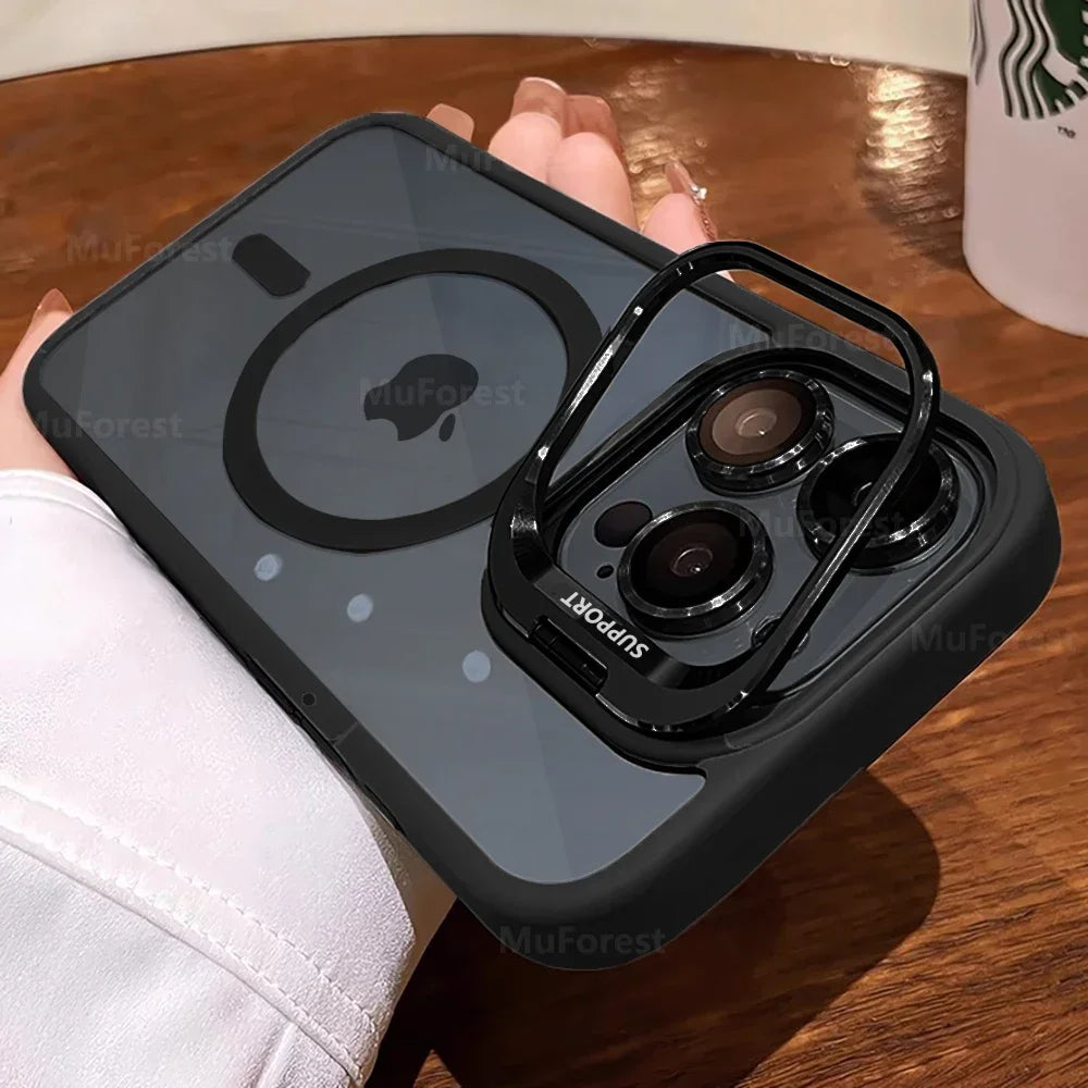 For iPhone Magsafe Magnetic Lens Holder Stand Phone Case