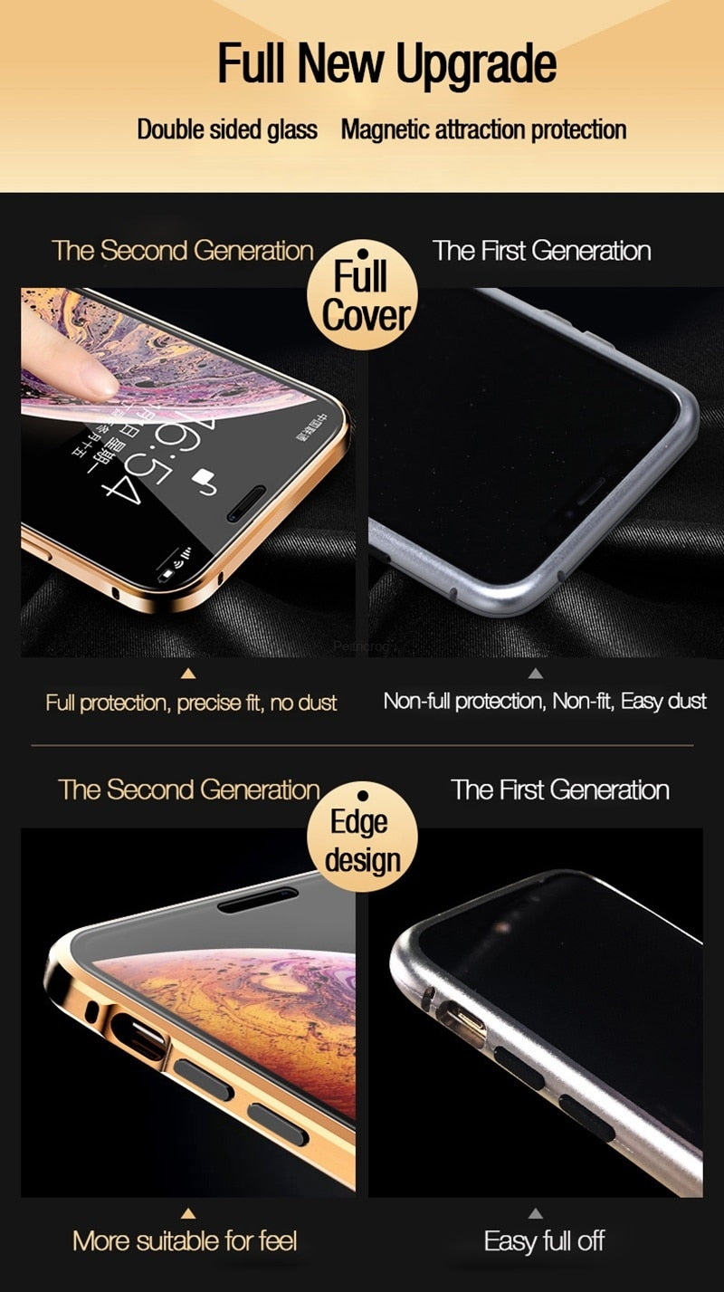 iPhone 15 14 13 12 Magnetic Glass Privacy Metal Case