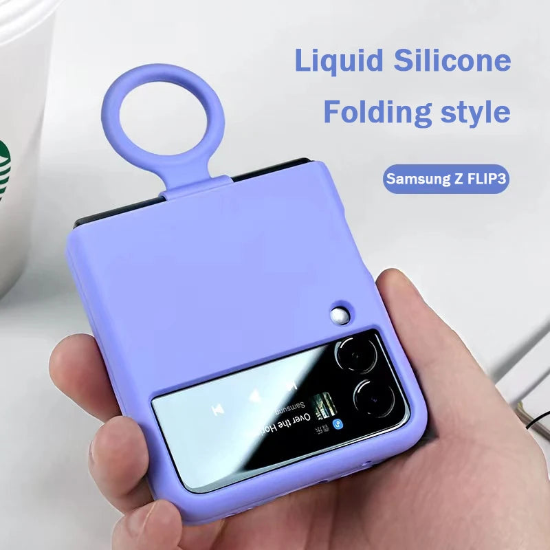 Silicone Ring Holder Case for Samsung Galaxy Z Flip 3 4 5G Flip4 Flip3 Flip2 Flip1 Foldable Cover
