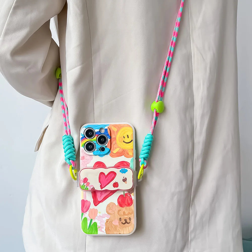 For iPhone Lanyard Bracket Chain Crossbody Phone Strap Case