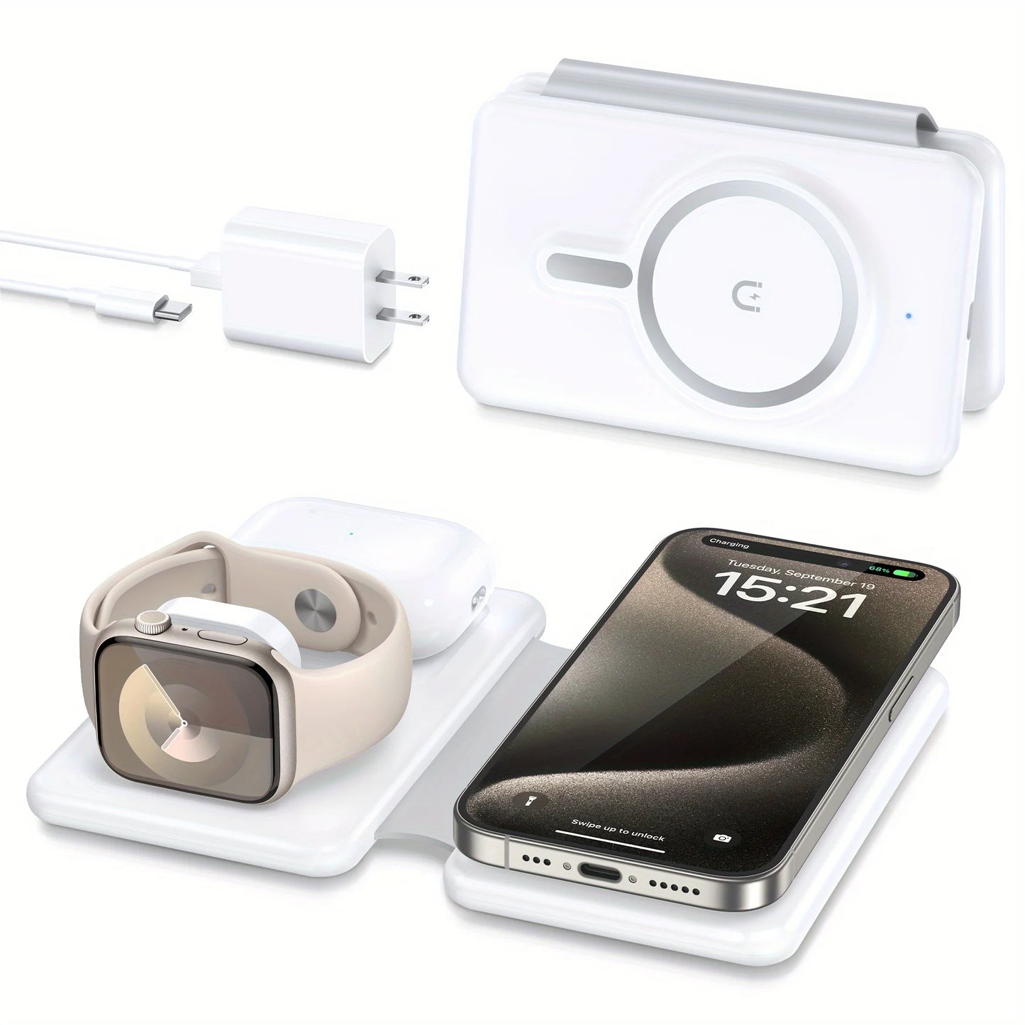 Cell Phone Wireless Charger 3-in-1 Travel Charging Station for Multiple Devices
