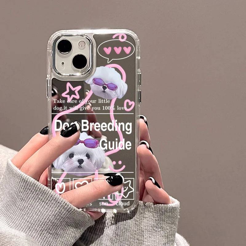Sunglasses Dog Pattern Mirror Phone Case For iPhone