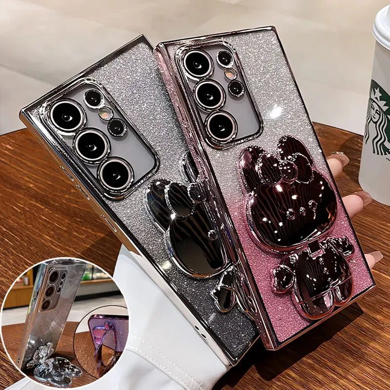 Glitter Mirror Rabbit Stand Holder Case