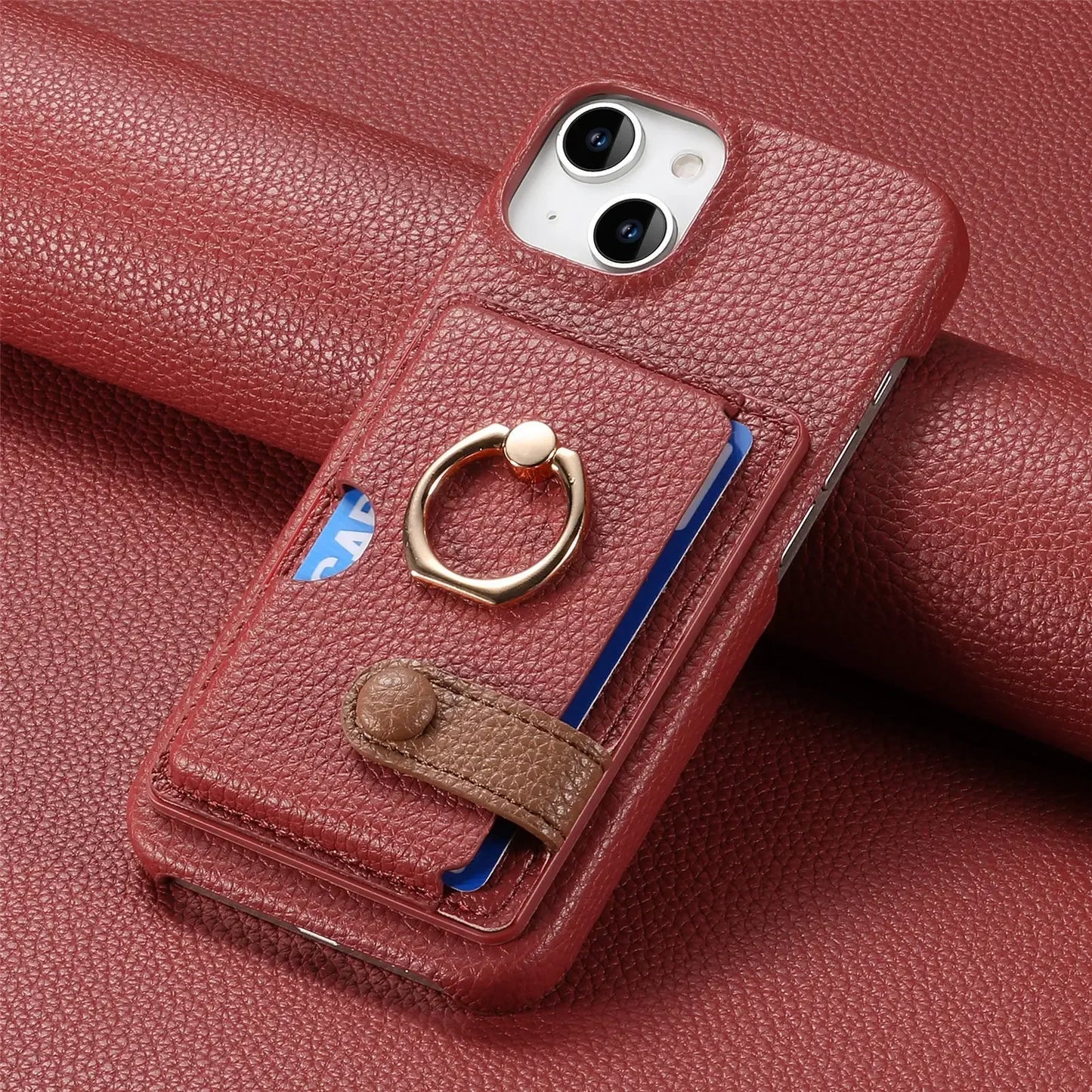 Leather Ring Phone Case for IPhone Wallet with Card Holder Cover