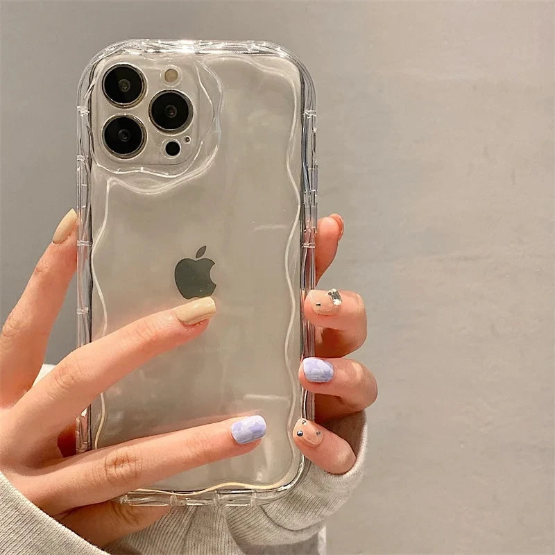 Wave Pattern Solid Color Cream Case