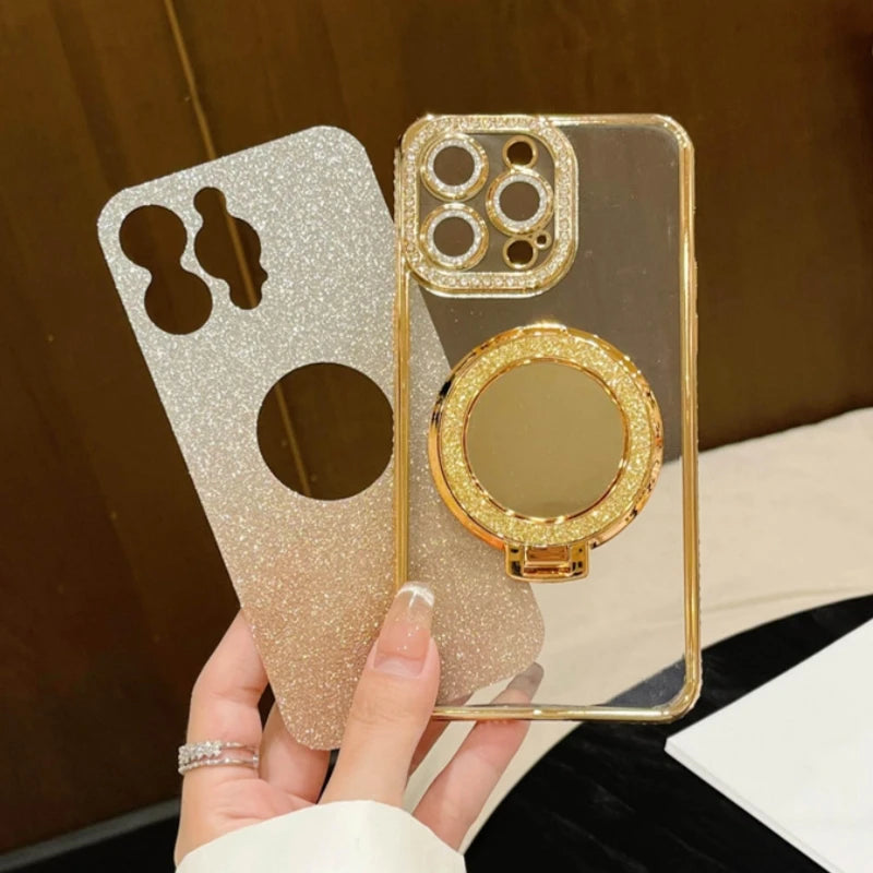 Luxury Plating Flash Mirror Holder Stand Diamond Frame Cover