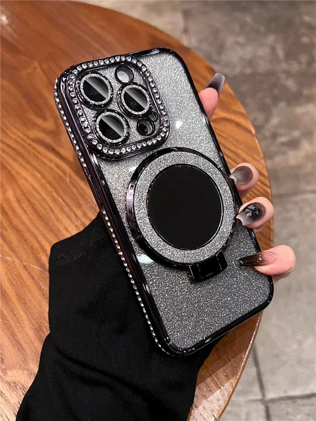 Luxury Plating Flash Mirror Holder Stand Diamond Frame Cover