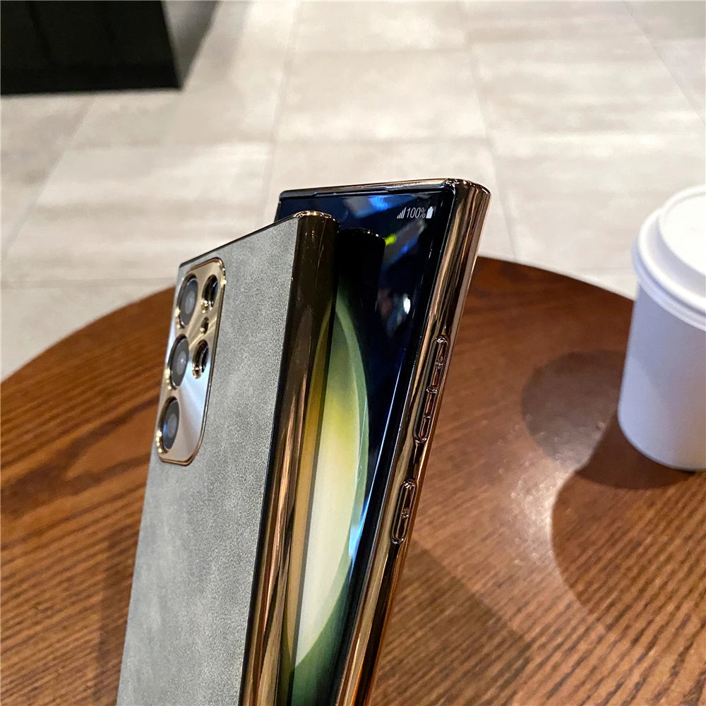 Matte Suede Leather Case For Samsung Galaxy Cover