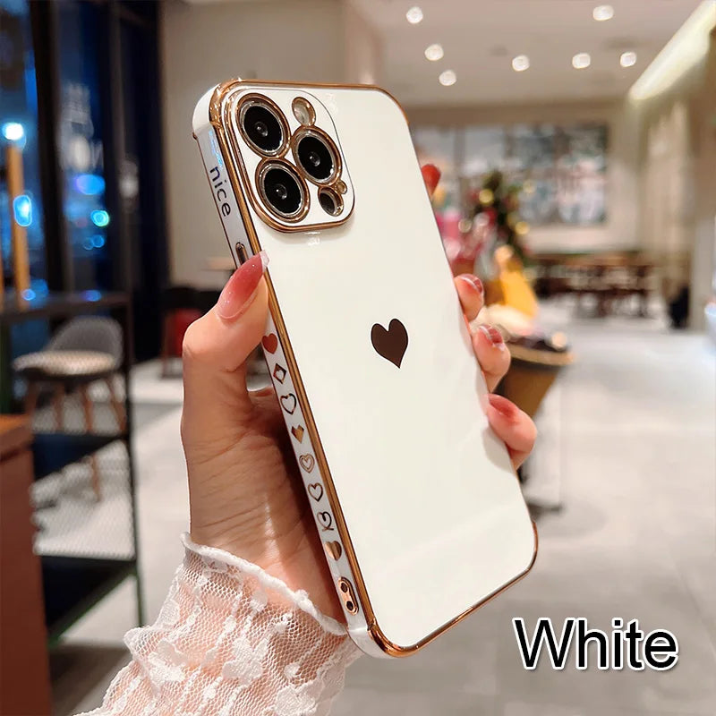 Plating Silicone Soft Case For iPhone Love Heart Cover