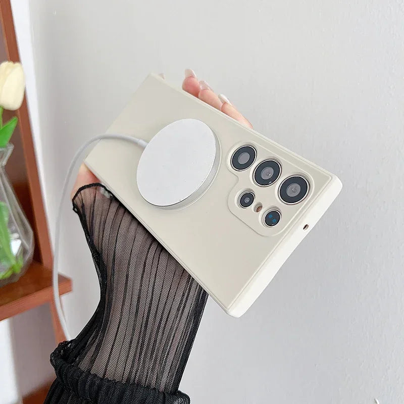 Magnetic Liquid Silicone Case  For Samsung S24 S23 Ultra S22 S21 Plus S23 FE For Magsafe