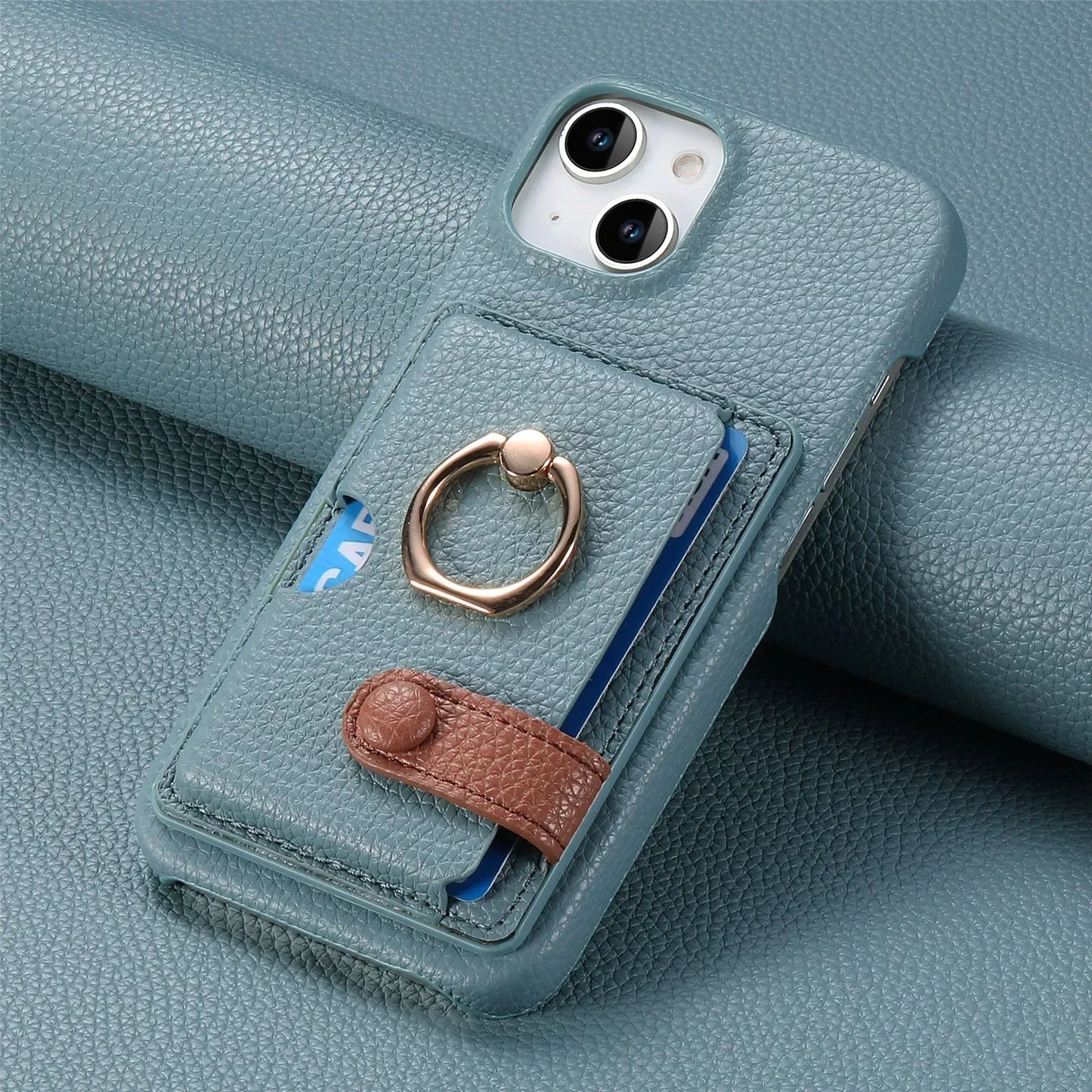 Leather Ring Phone Case for IPhone Wallet with Card Holder Cover