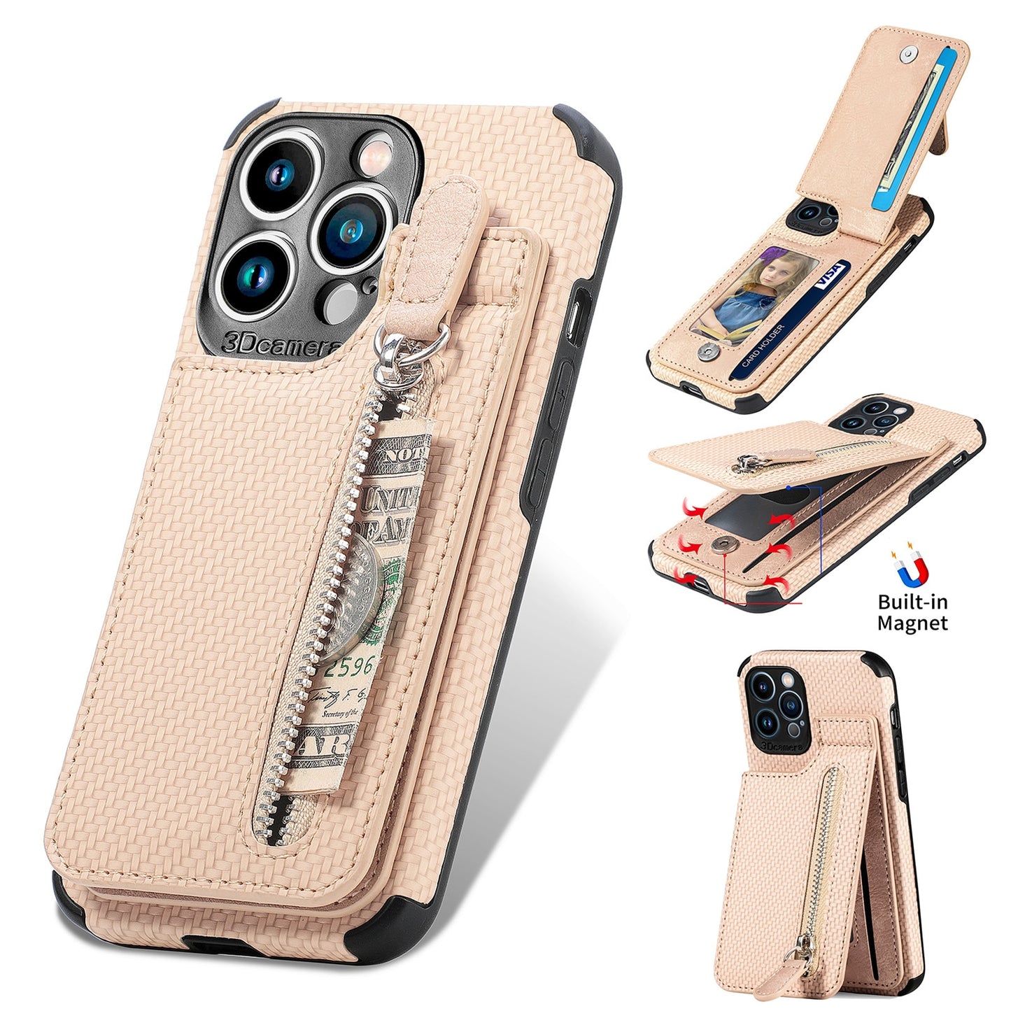 Zipper Cards Wallet Leather iPhone 14 iPhone 13/12, Pro, Pro Max, Phone Case