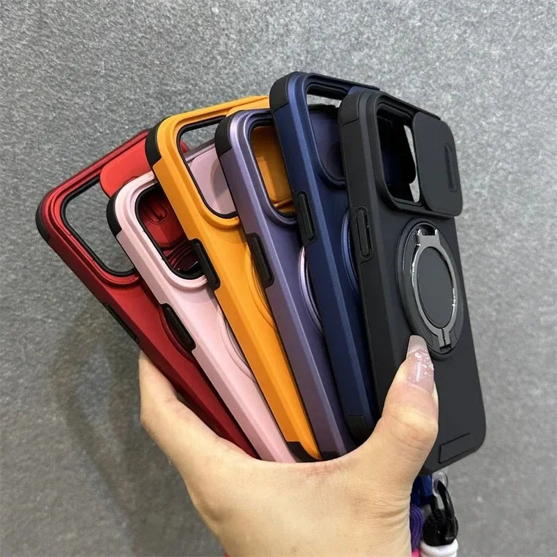 Stand Holder Slide Window Magnetic with Wrist Strap Phone Case