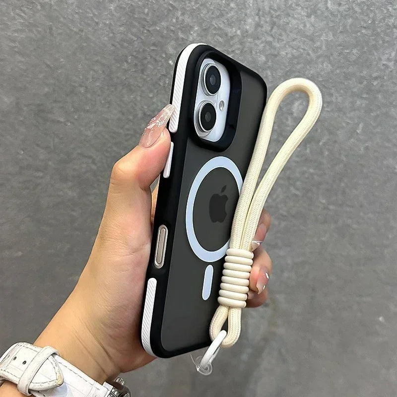 Lanyard Magsafe Matte Phone Case For iPhone Bumper Back Cases Cover
