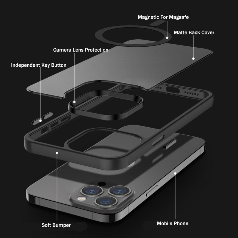 iPhone 15 14 13 12 Luxury Matte Magnetic Wireless Charge Phone Case Magsafe Cover
