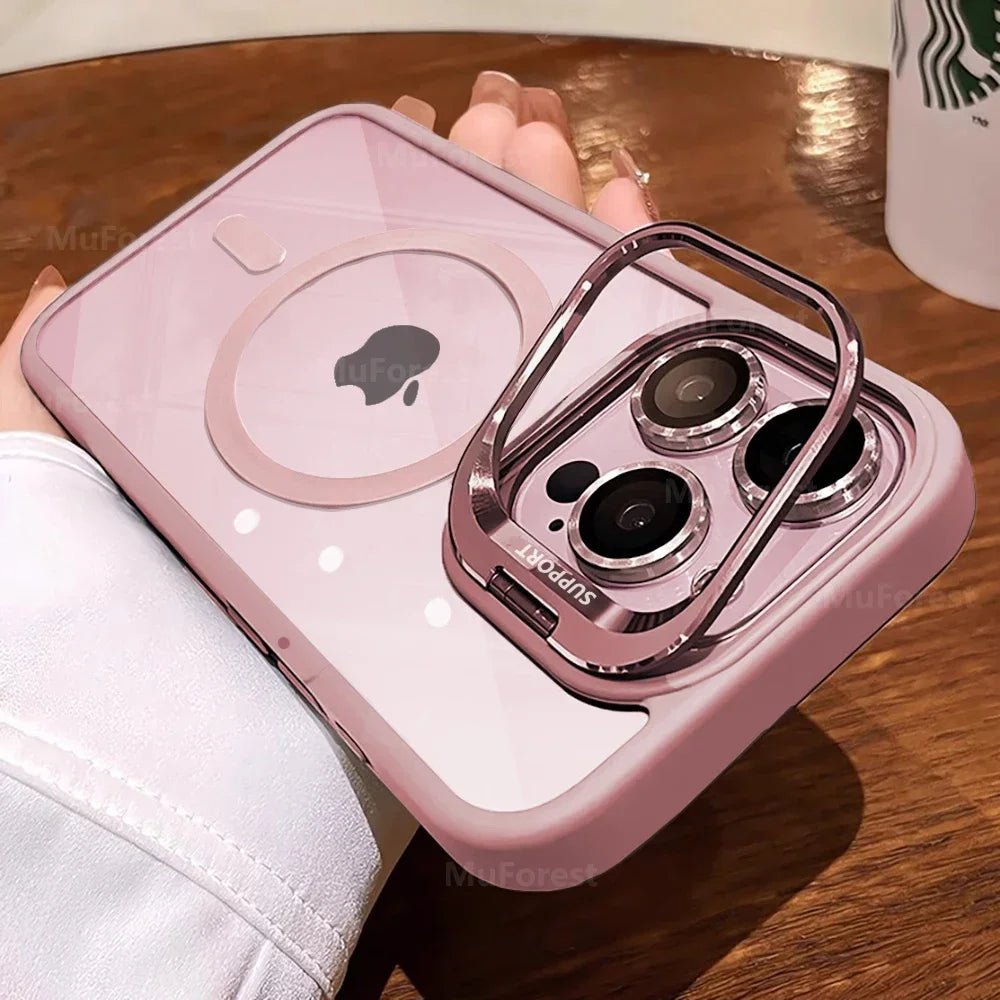 For iPhone Magsafe Magnetic Lens Holder Stand Phone Case