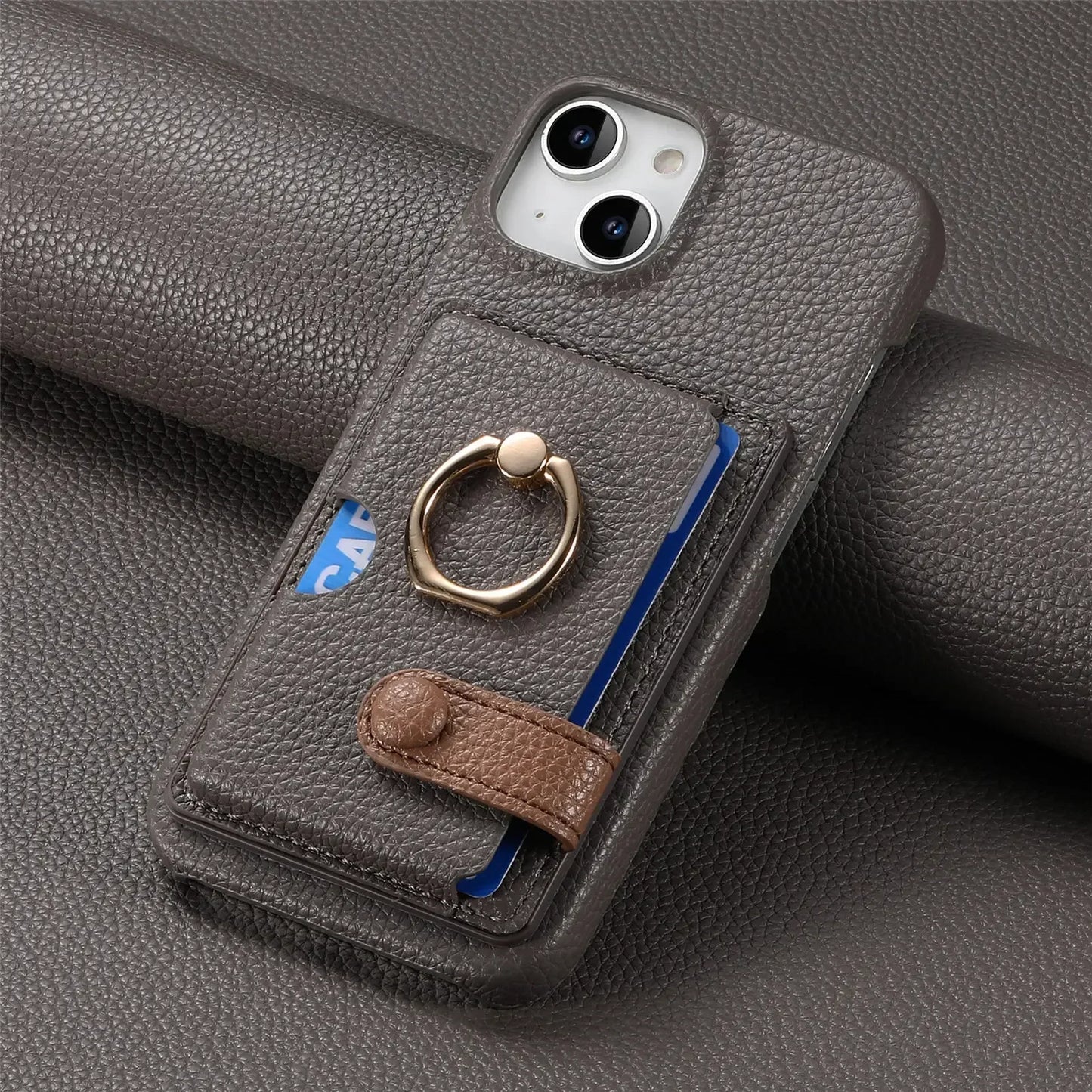 Leather Ring Phone Case for IPhone Wallet with Card Holder Cover