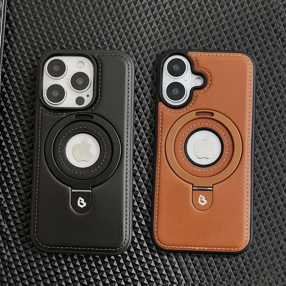 Luxury Leather Magnetic Bracket Ring Case