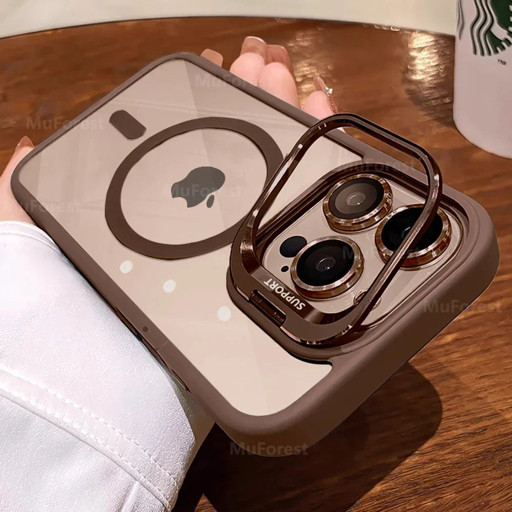 For iPhone Magsafe Magnetic Lens Holder Stand Phone Case