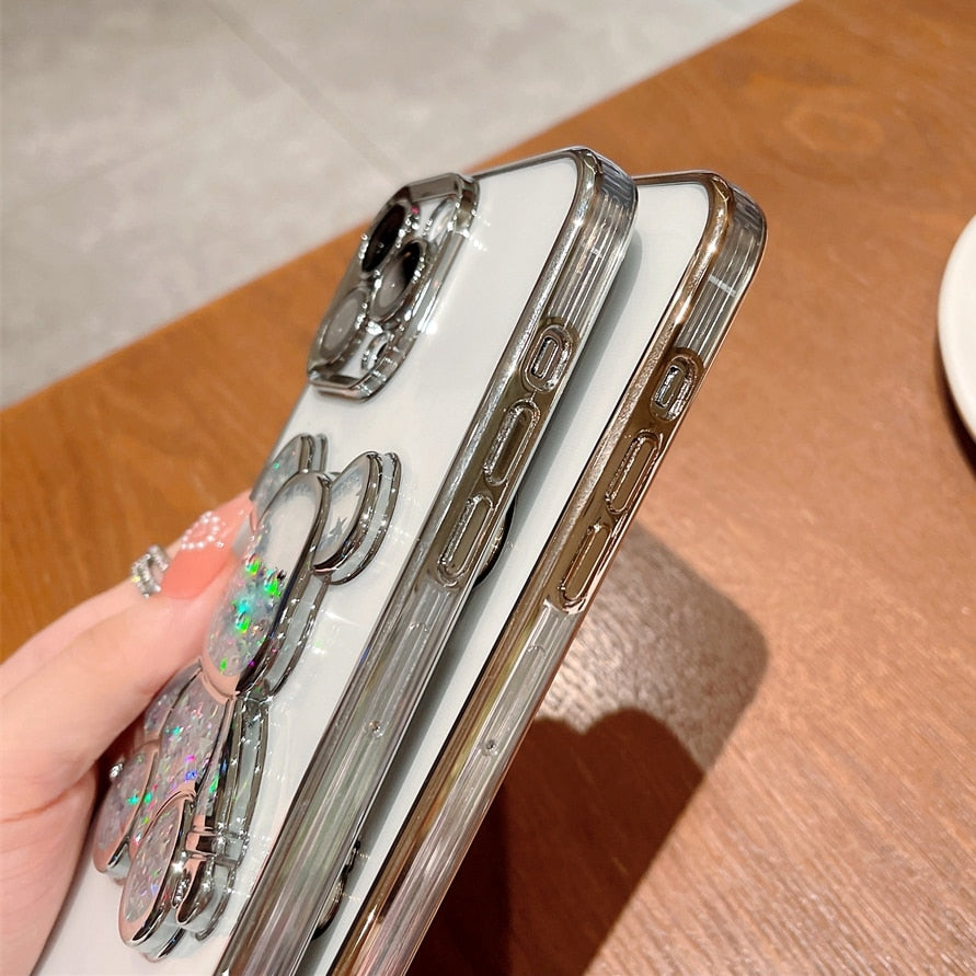 iPhone 15 14 13 12 Cartoon Bear Quicksand Case for iPhone