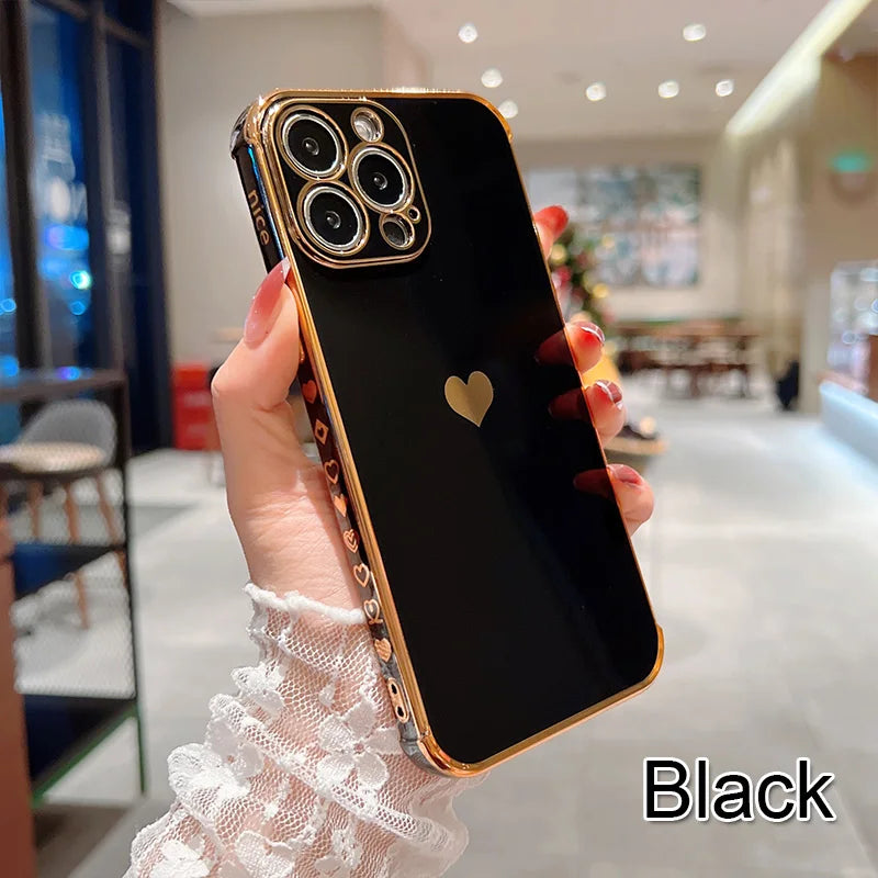Plating Silicone Soft Case For iPhone Love Heart Cover
