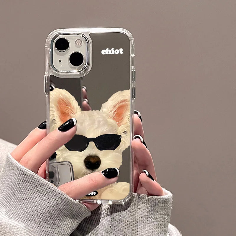 Sunglasses Dog Pattern Mirror Phone Case For iPhone