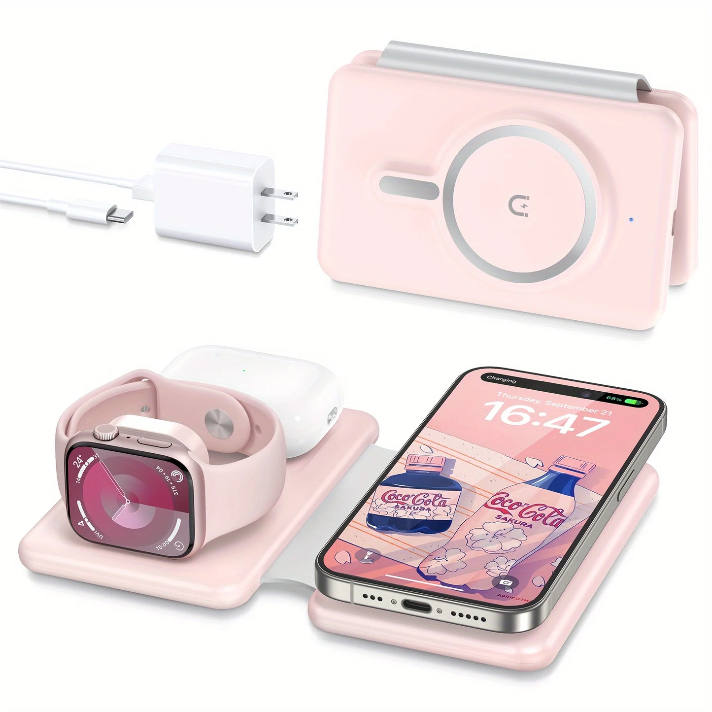Cell Phone Wireless Charger 3-in-1 Travel Charging Station for Multiple Devices