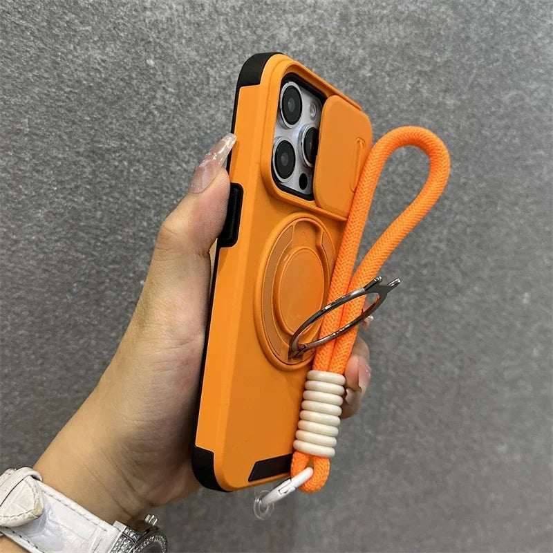 Stand Holder Slide Window Magnetic with Wrist Strap Phone Case