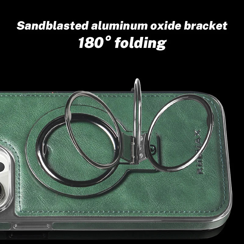 Luxury Leather Magnetic Cases With Ring Holder Stand for iPhone Cover