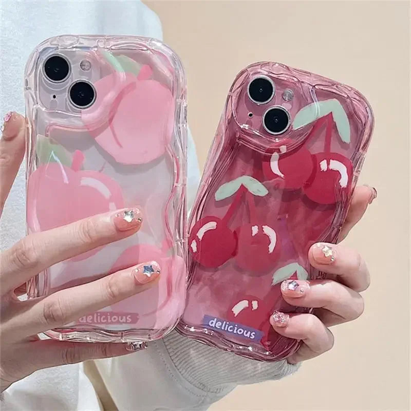 Pink Peach Cherry Soft Clear Phone Case For IPhone