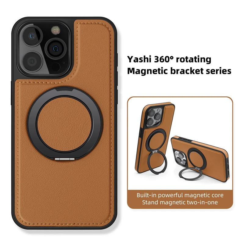 Metal Ring Stand Magsafe Magnetic Leather Case