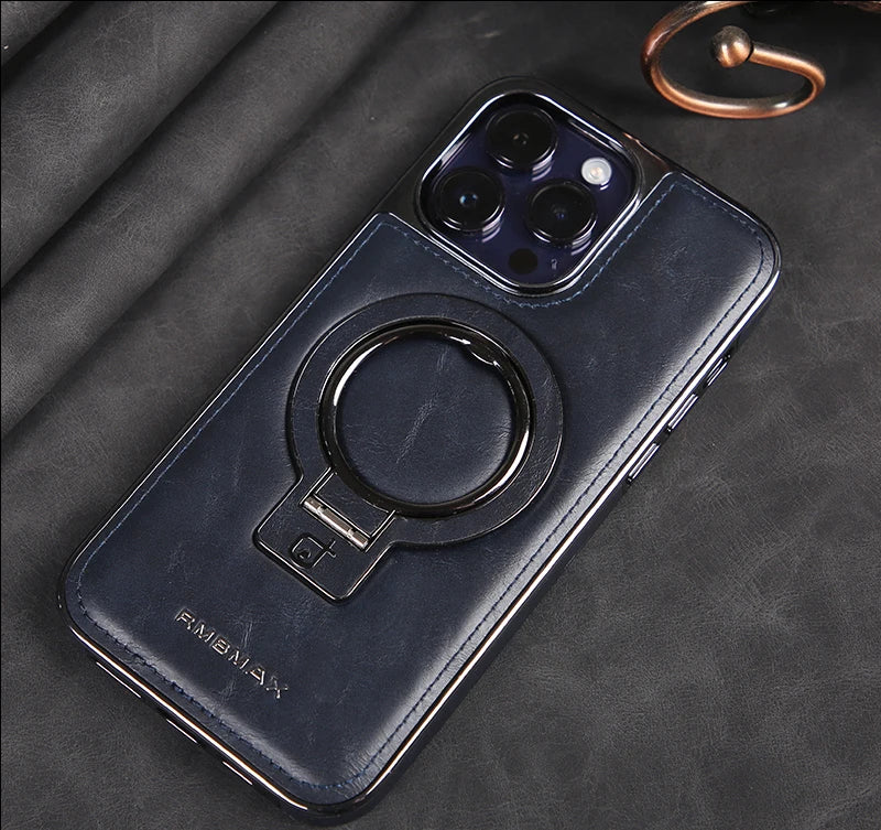 Luxury Leather Magnetic Cases With Ring Holder Stand for iPhone Cover