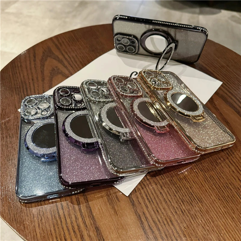 Luxury Plating Flash Mirror Holder Stand Diamond Frame Cover
