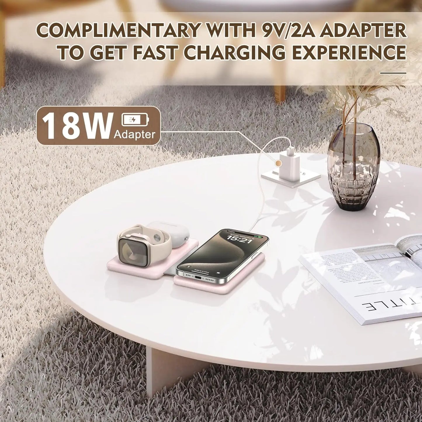 Cell Phone Wireless Charger 3-in-1 Travel Charging Station for Multiple Devices