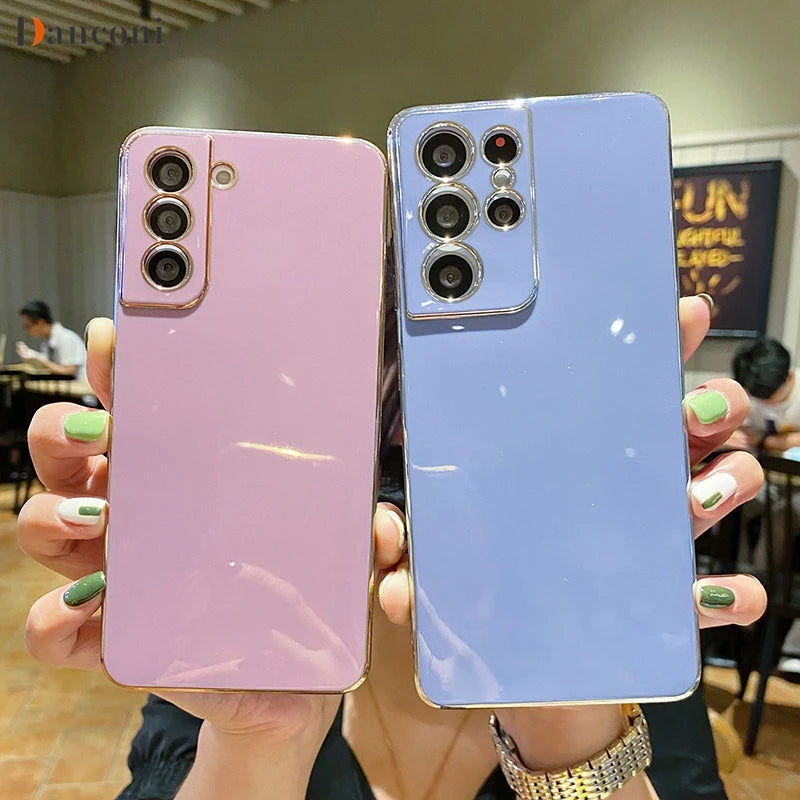 Square Plating Silicone Phone Case on For Samsung Galaxy S21 S20 S22 S23 Cover