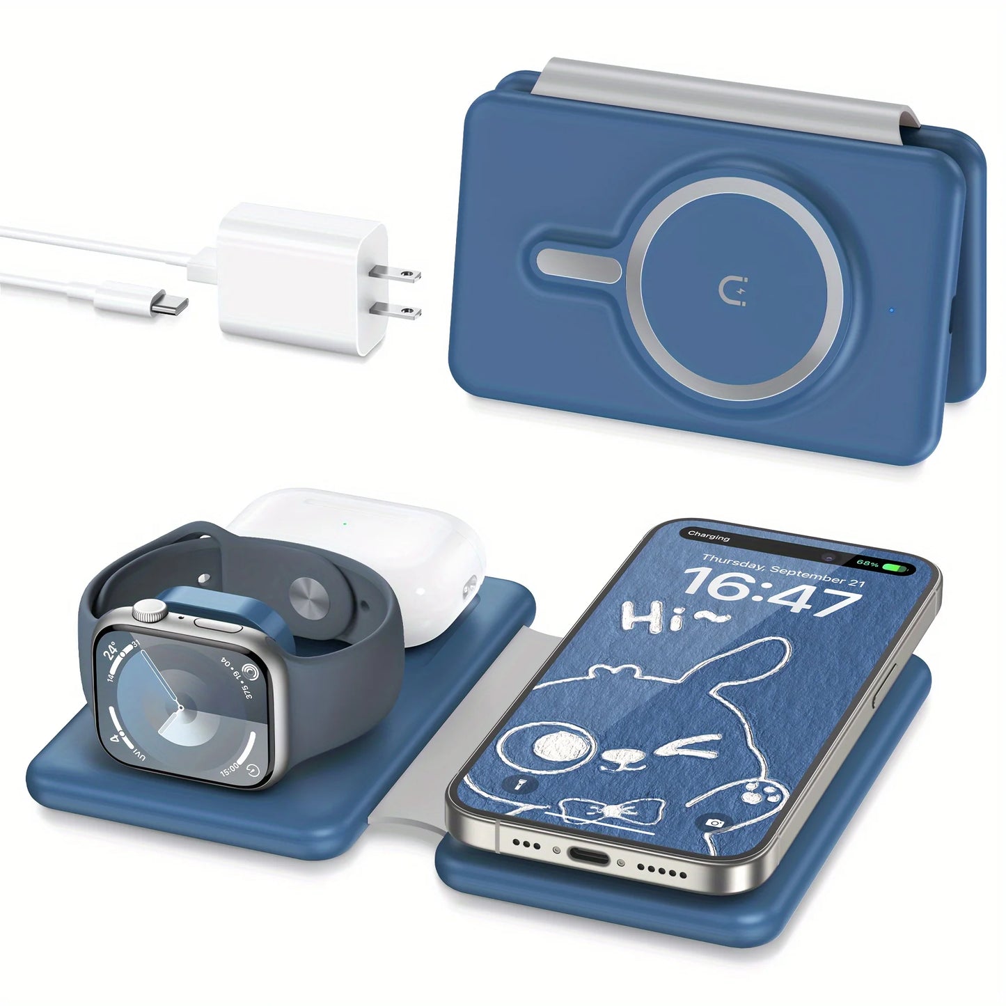 Cell Phone Wireless Charger 3-in-1 Travel Charging Station for Multiple Devices