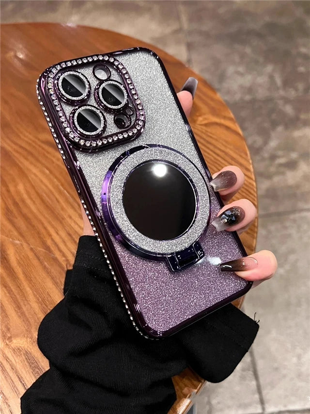 Luxury Plating Flash Mirror Holder Stand Diamond Frame Cover