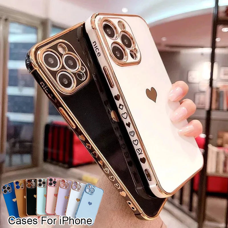 Plating Silicone Soft Case For iPhone Love Heart Cover