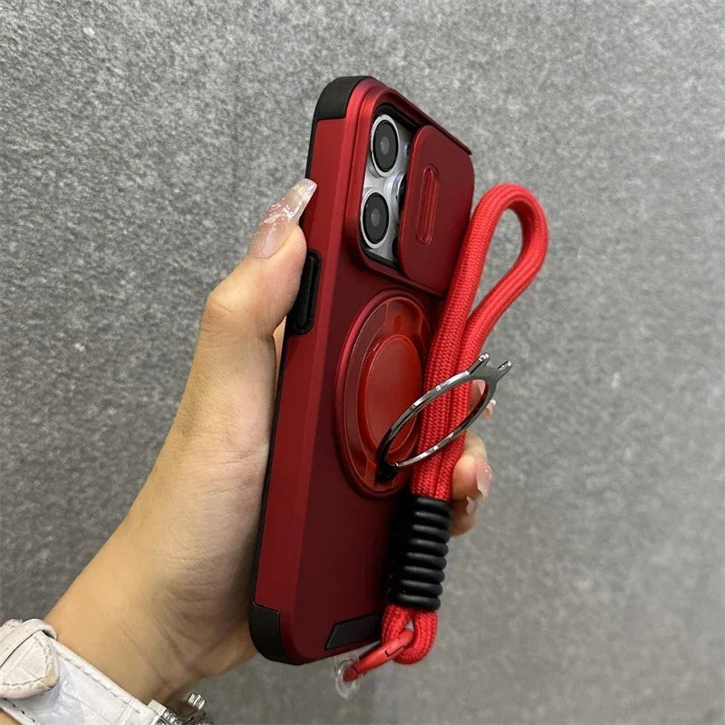 Stand Holder Slide Window Magnetic with Wrist Strap Phone Case