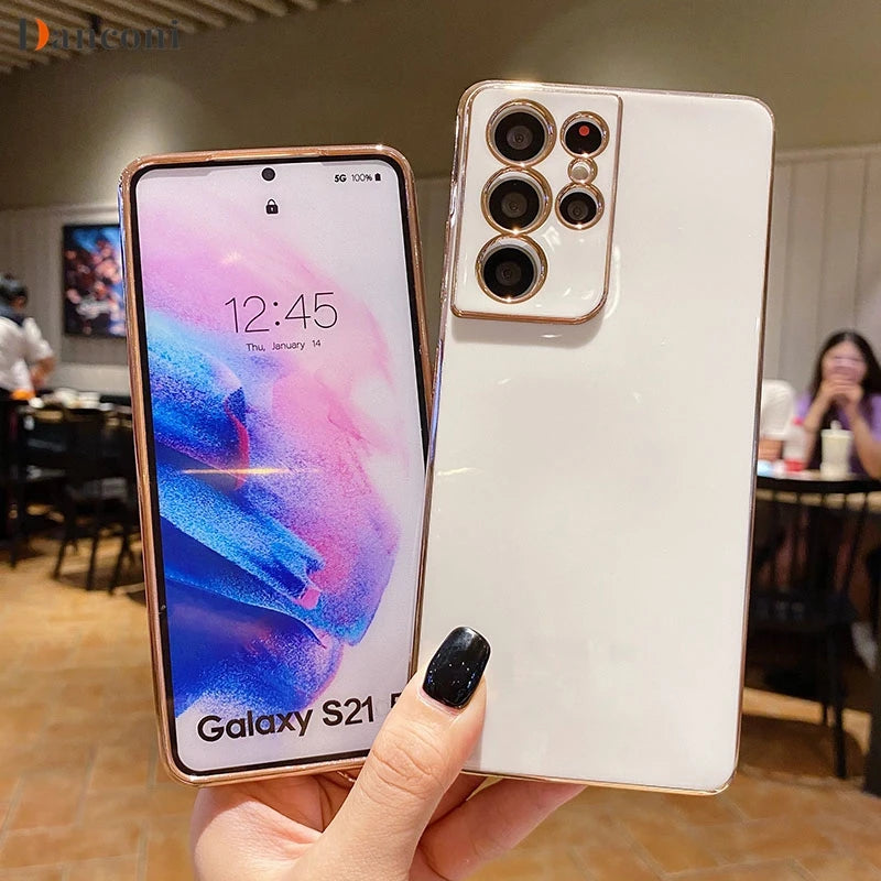 Square Plating Silicone Phone Case on For Samsung Galaxy S21 S20 S22 S23 Cover