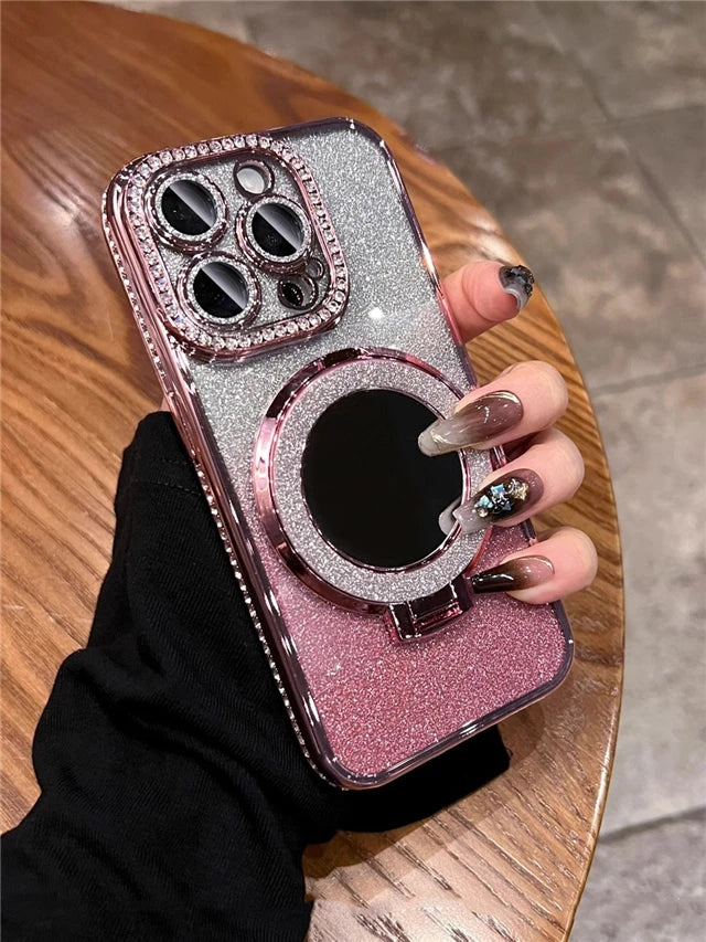 Luxury Plating Flash Mirror Holder Stand Diamond Frame Cover