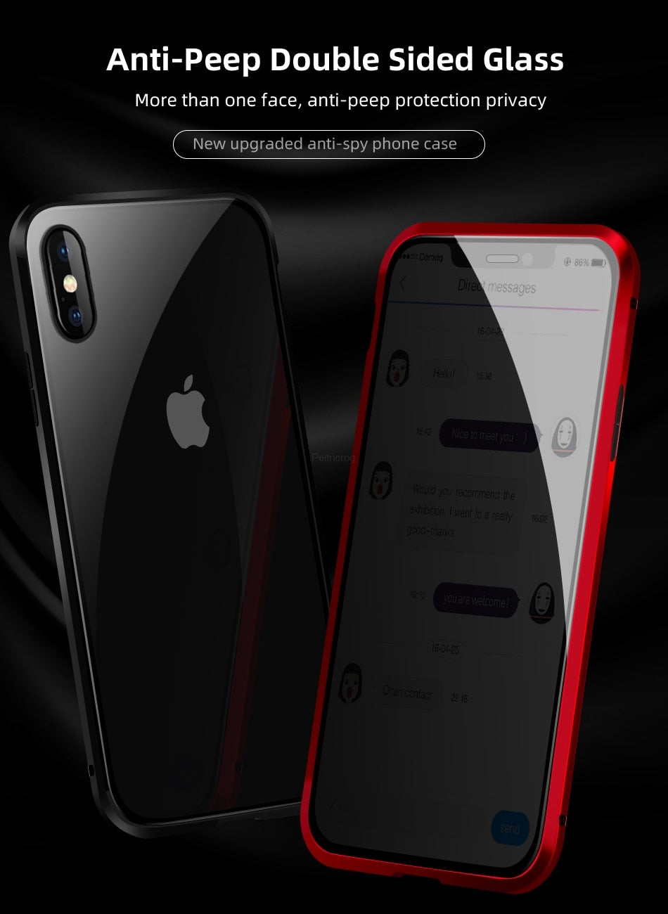 iPhone 15 14 13 12 Magnetic Glass Privacy Metal Case