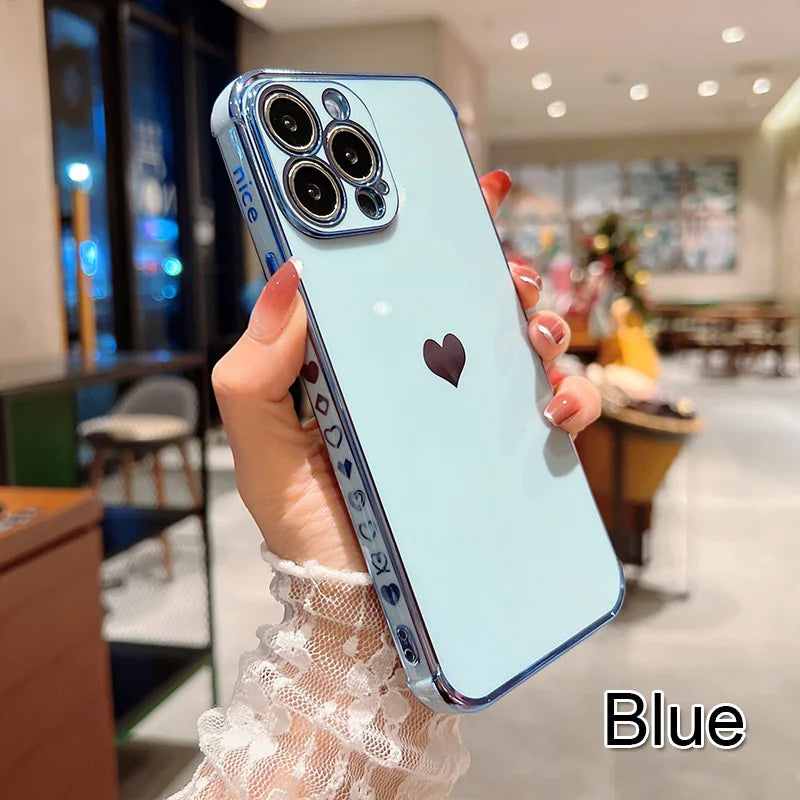 Plating Silicone Soft Case For iPhone Love Heart Cover