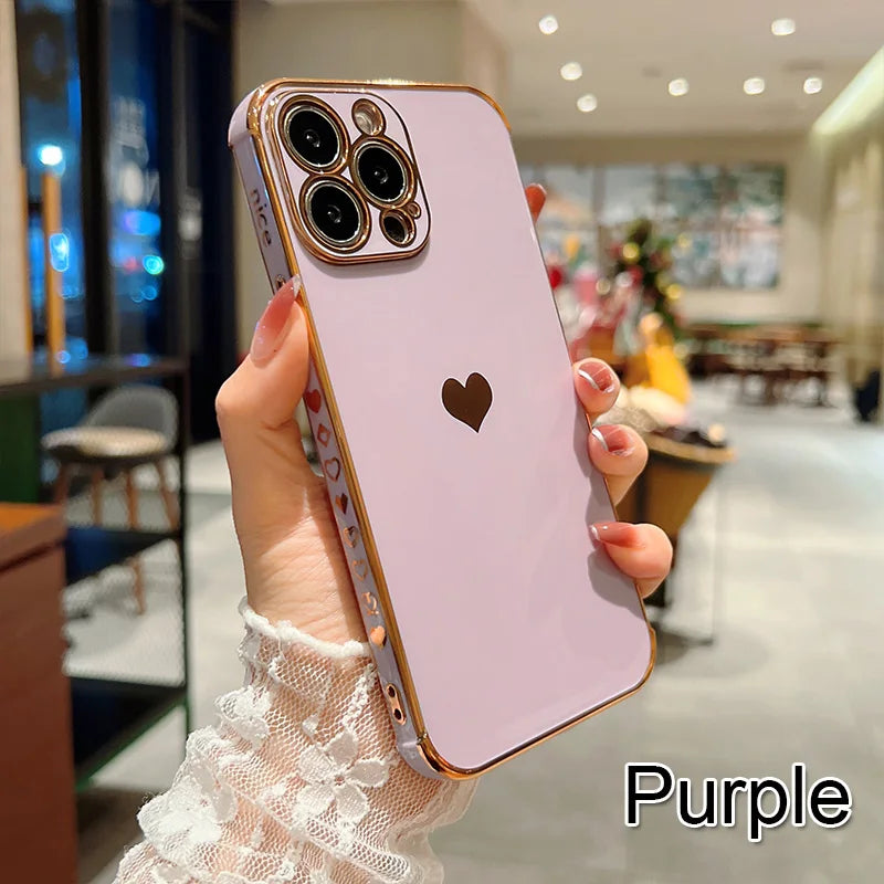 Plating Silicone Soft Case For iPhone Love Heart Cover
